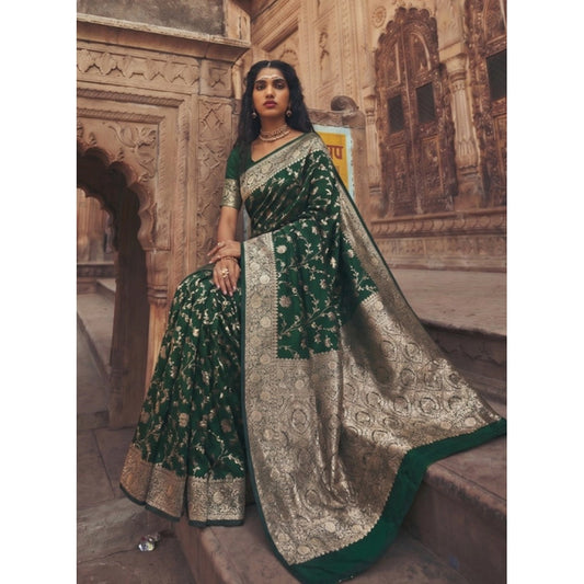Women's Art Silk Printed Saree With Unstitched Blouse 5.5m (Green)