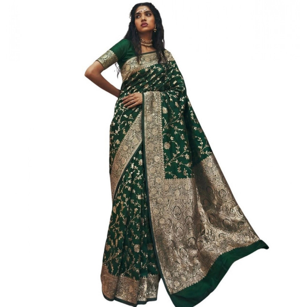 Women's Art Silk Printed Saree With Unstitched Blouse 5.5 Mtr (Green)