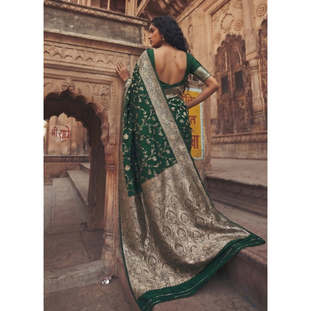 Women's Art Silk Printed Saree With Unstitched Blouse 5.5 Mtr (Green)