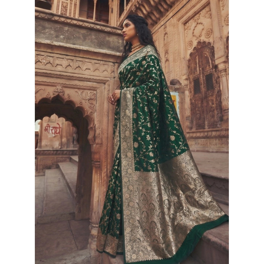 Women's Art Silk Printed Saree With Unstitched Blouse 5.5 Mtr (Green)