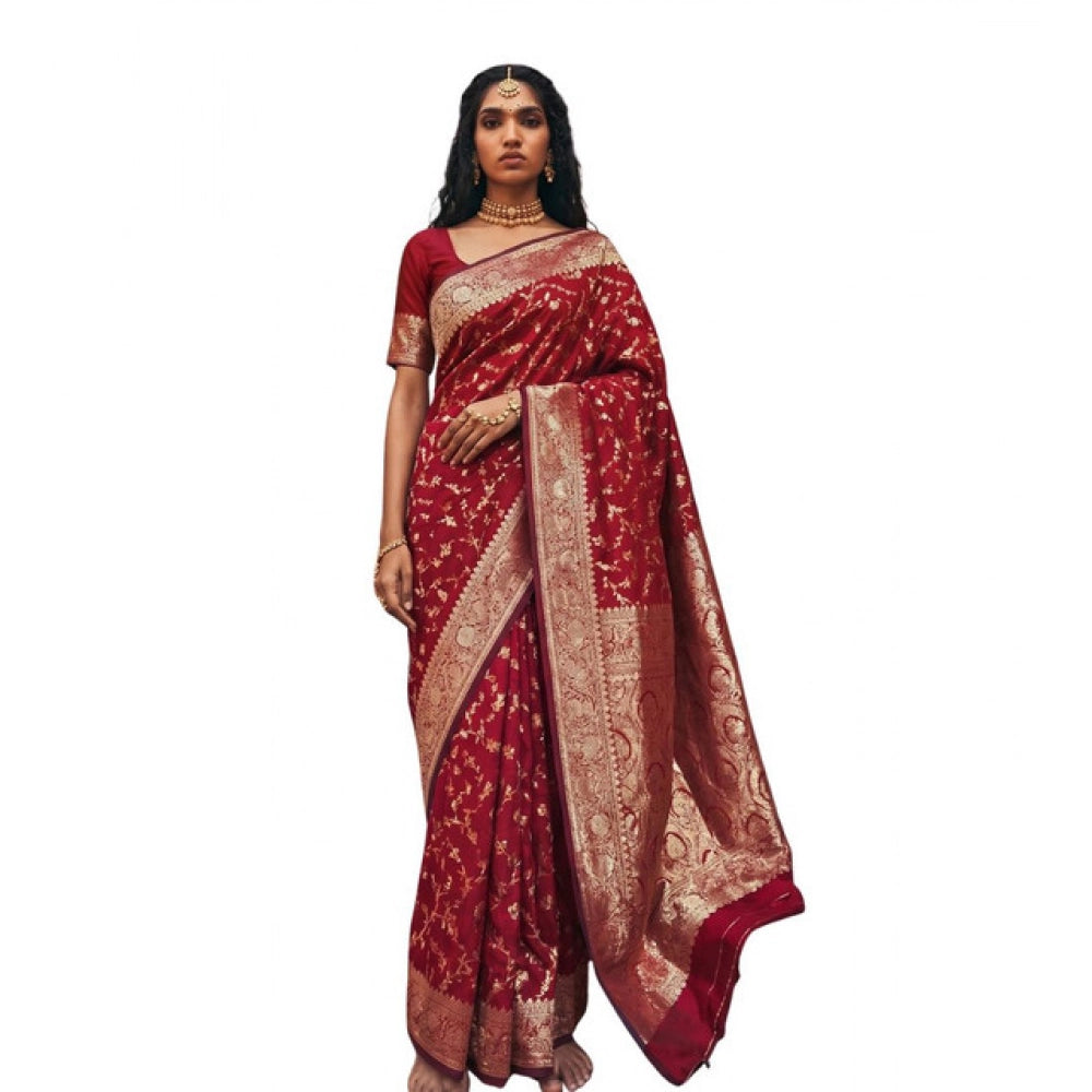 Women's Art Silk Printed Saree With Unstitched Blouse 5.5 Mtr (Red)