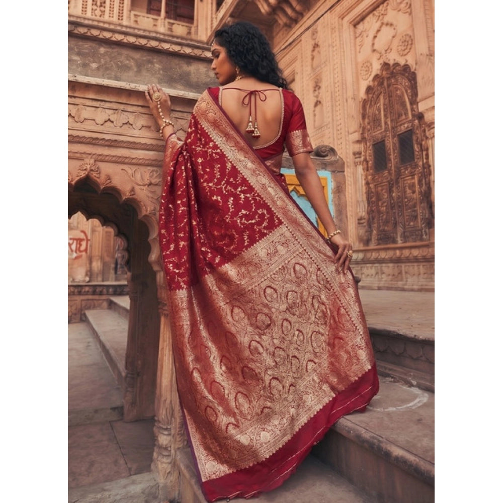 Women's Art Silk Printed Saree With Unstitched Blouse 5.5 Mtr (Red)