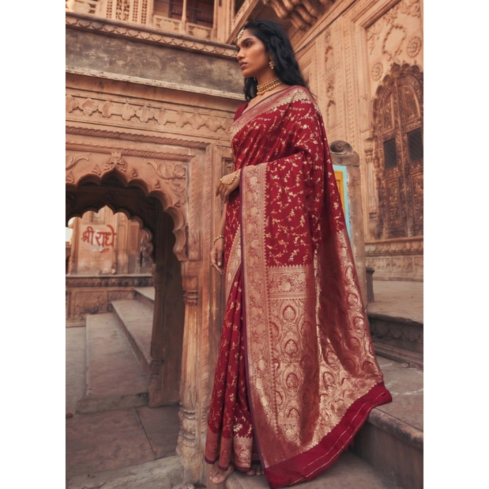 Women's Art Silk Printed Saree With Unstitched Blouse 5.5 Mtr (Red)
