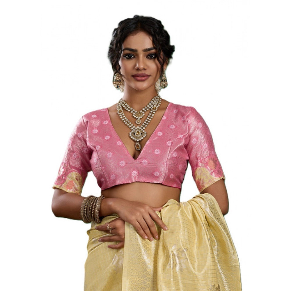 Women's Linen Cotton Printed Saree With Unstitched Blouse 5.5 Mtr (Yellow )