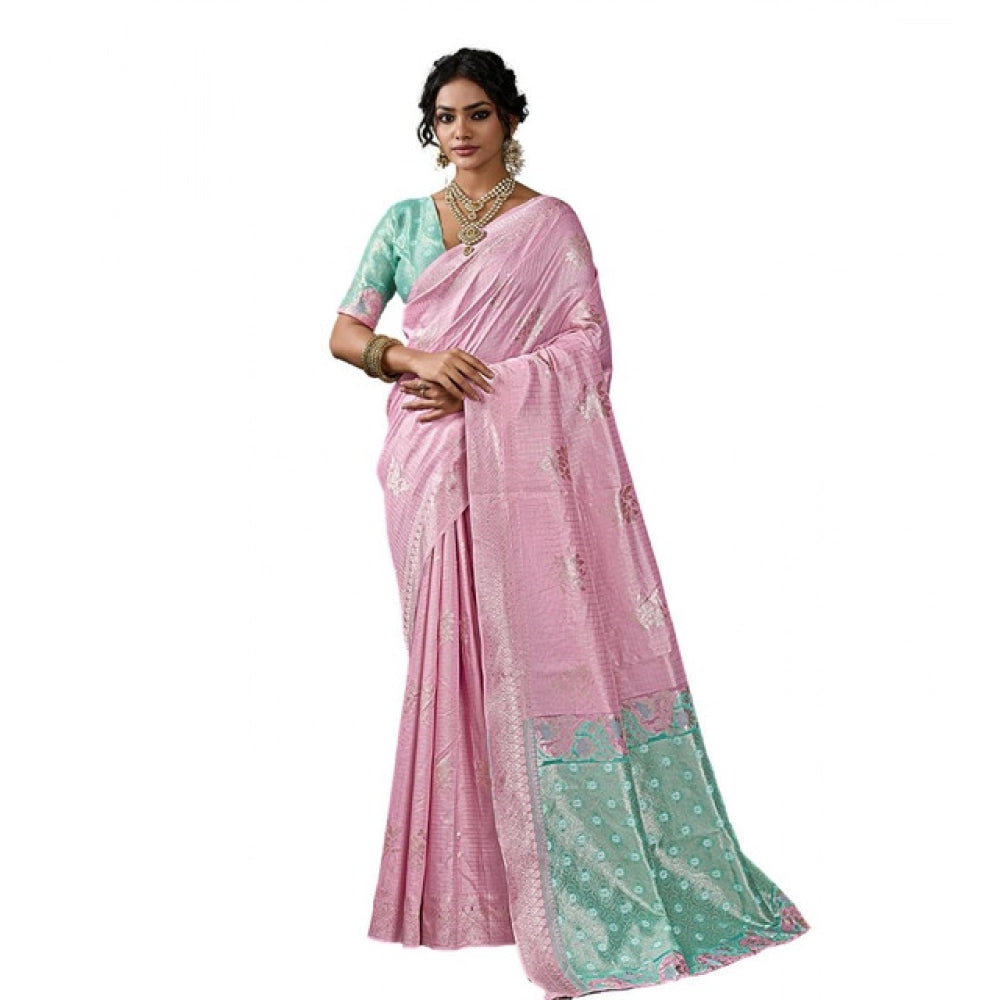 Women's Linen Cotton Printed Saree With Unstitched Blouse 5.5 Mtr (Pastel Pink)