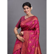 Women's Silk Printed Saree With Unstitched Blouse 5.5 Mtr (Magenta)