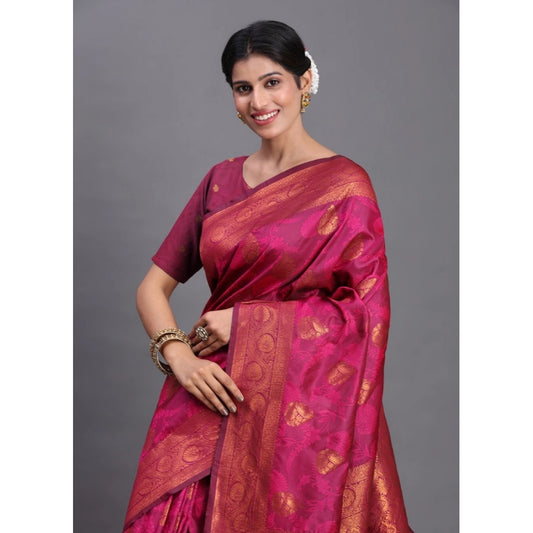 Women's Silk Printed Saree With Unstitched Blouse 5.5m (Magenta)
