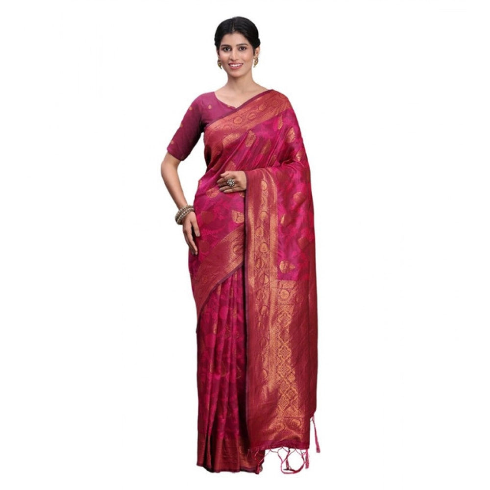 Women's Silk Printed Saree With Unstitched Blouse 5.5 Mtr (Magenta)