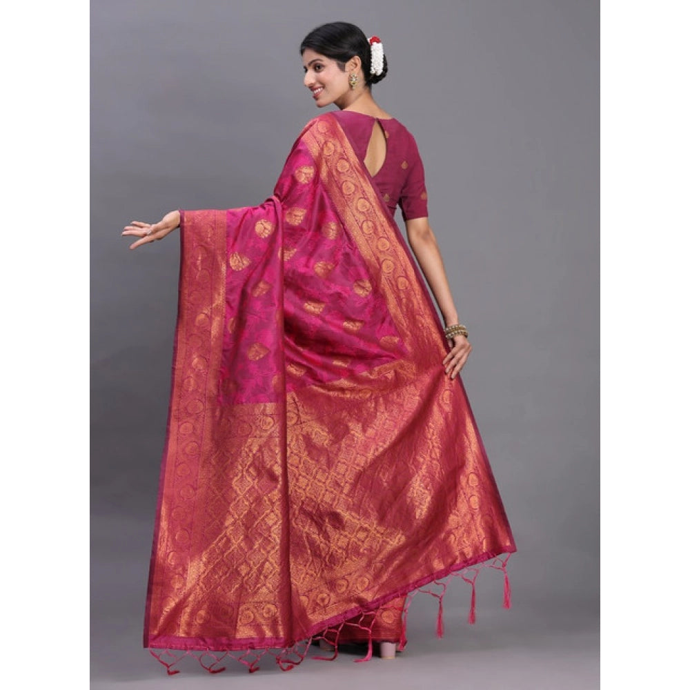 Women's Silk Printed Saree With Unstitched Blouse 5.5 Mtr (Magenta)