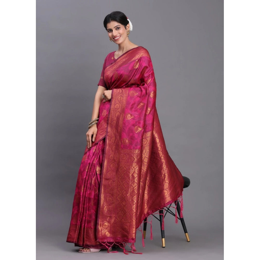 Women's Silk Printed Saree With Unstitched Blouse 5.5 Mtr (Magenta)