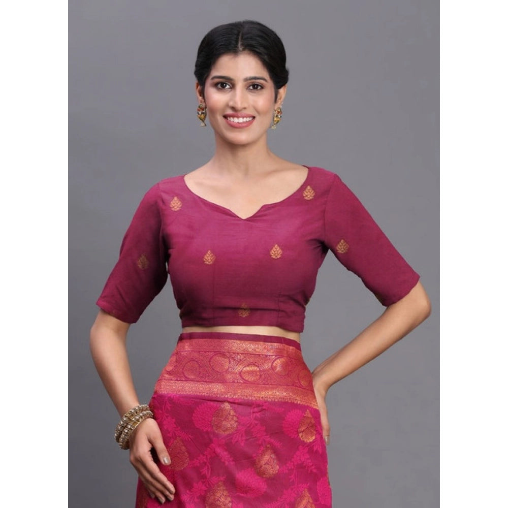 Women's Silk Printed Saree With Unstitched Blouse 5.5 Mtr (Magenta)