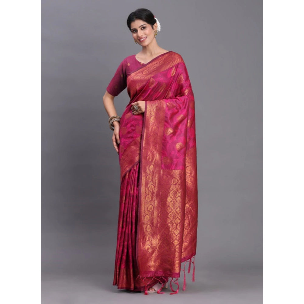 Women's Silk Printed Saree With Unstitched Blouse 5.5 Mtr (Magenta)