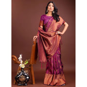 Women's Banarasi Silk Printed Saree With Unstitched Blouse 5.5 Mtr (Purple)