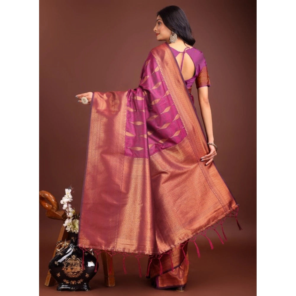 Women's Banarasi Silk Printed Saree With Unstitched Blouse 5.5 Mtr (Purple)