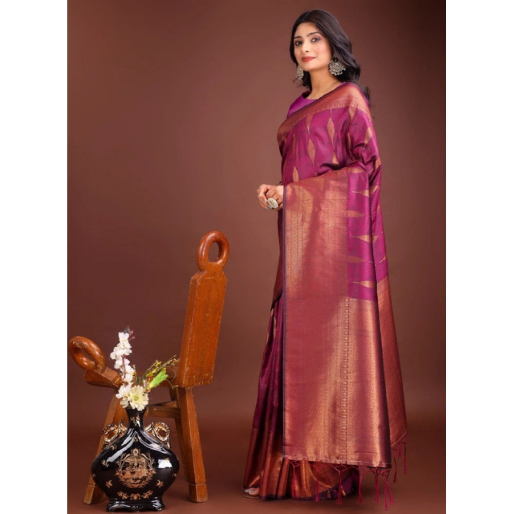 Women's Banarasi Silk Printed Saree With Unstitched Blouse 5.5 Mtr (Purple)