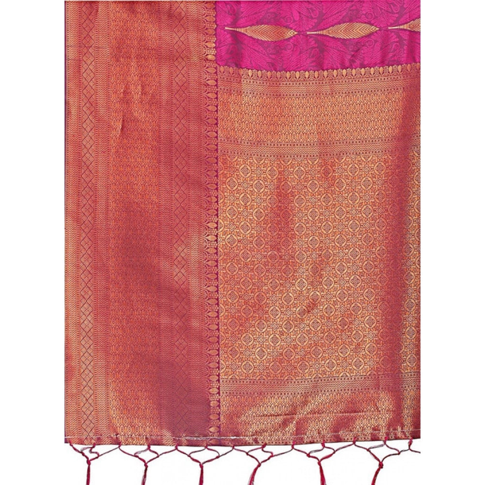 Women's Banarasi Silk Printed Saree With Unstitched Blouse 5.5 Mtr (Purple)