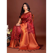 Women's Banarasi Silk Printed Saree With Unstitched Blouse 5.5 Mtr (Maroon)