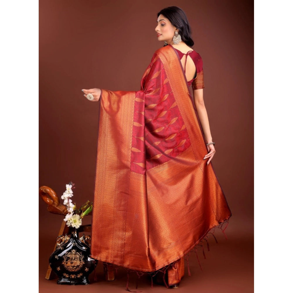 Women's Banarasi Silk Printed Saree With Unstitched Blouse 5.5 Mtr (Maroon)