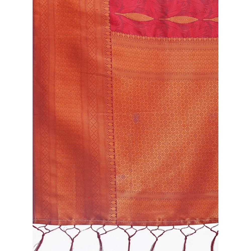 Women's Banarasi Silk Printed Saree With Unstitched Blouse 5.5 Mtr (Maroon)