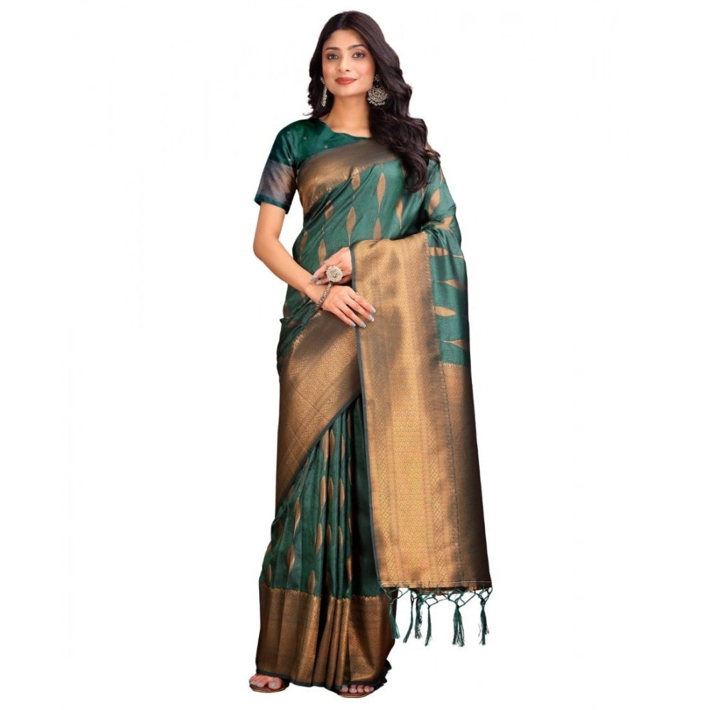 Women's Banarasi Silk Printed Saree With Unstitched Blouse 5.5 Mtr (Green)
