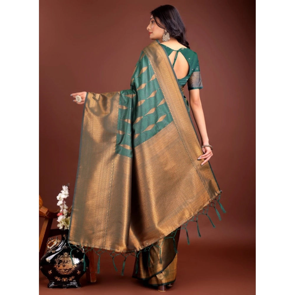Women's Banarasi Silk Printed Saree With Unstitched Blouse 5.5 Mtr (Green)