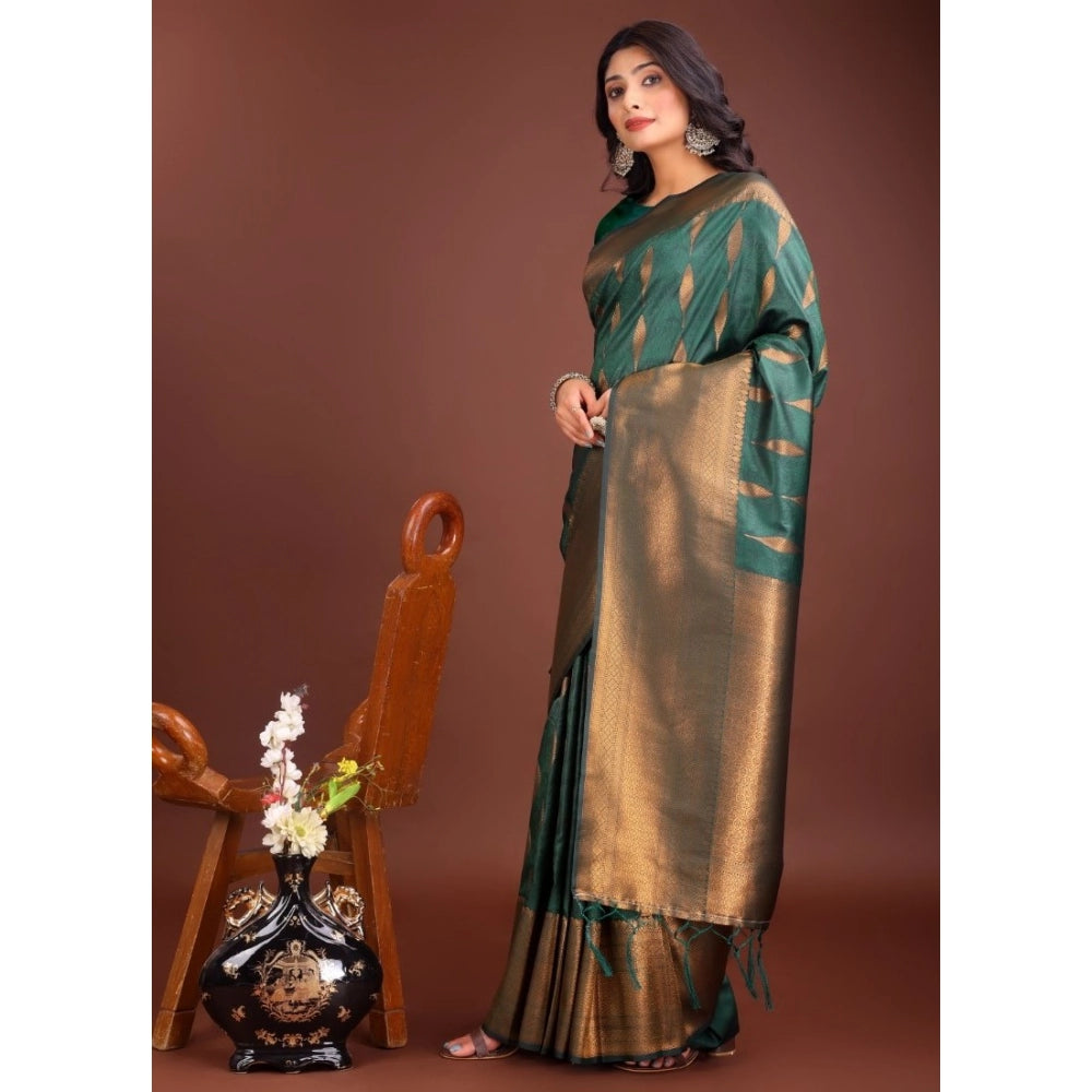 Women's Banarasi Silk Printed Saree With Unstitched Blouse 5.5 Mtr (Green)