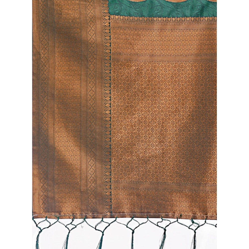 Women's Banarasi Silk Printed Saree With Unstitched Blouse 5.5 Mtr (Green)