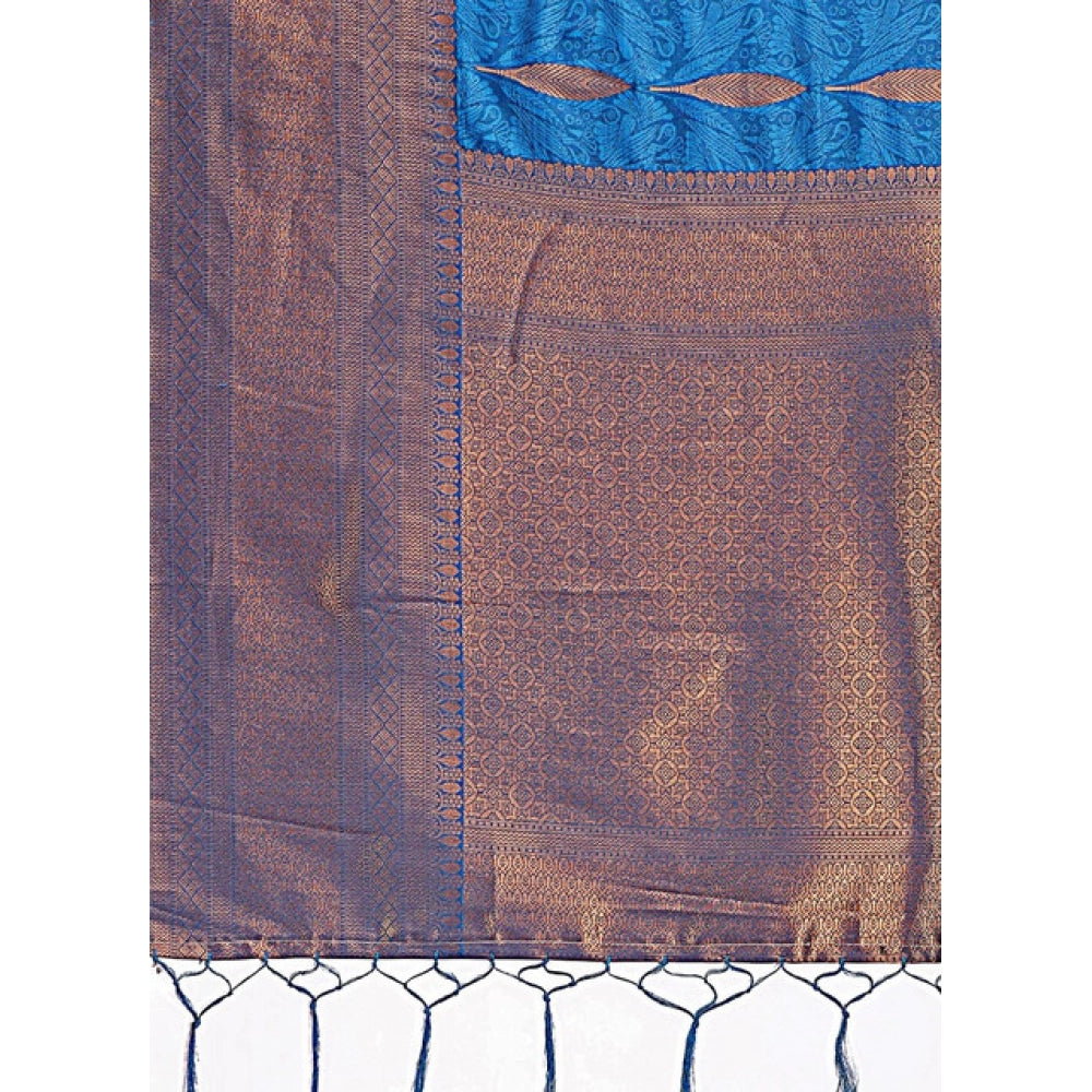 Women's Banarasi Silk Printed Saree With Unstitched Blouse 5.5 Mtr (Royal Blue)