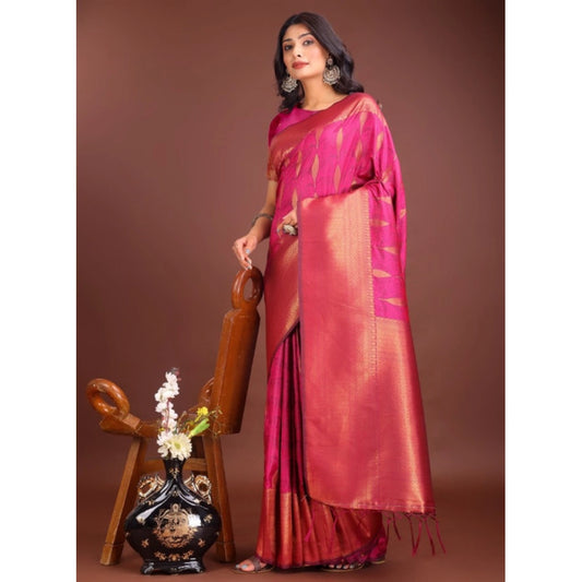 Women's Banarasi Silk Printed Saree With Unstitched Blouse 5.5m (Magenta)