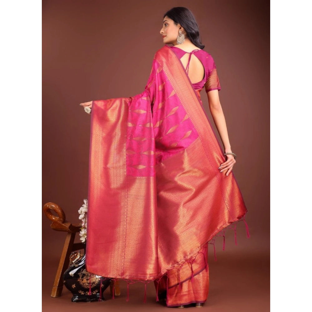 Women's Banarasi Silk Printed Saree With Unstitched Blouse 5.5 Mtr (Magenta)