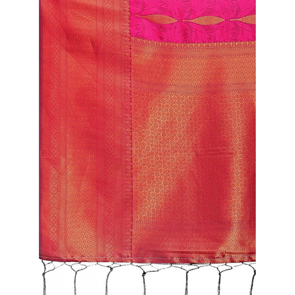 Women's Banarasi Silk Printed Saree With Unstitched Blouse 5.5 Mtr (Magenta)