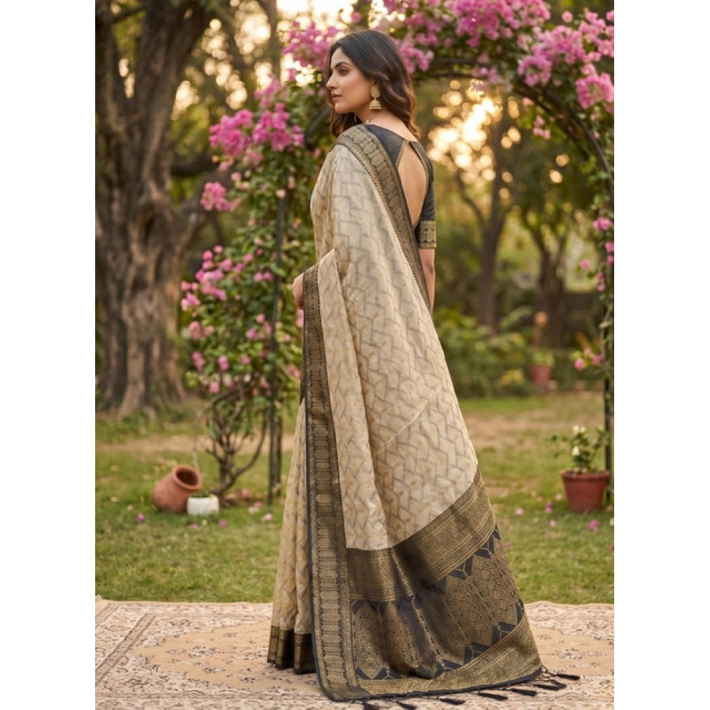 Women's Cotton Printed Saree With Unstitched Blouse 5.5 Mtr (Multicolor)