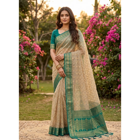 Women's Cotton Printed Saree With Unstitched Blouse 5.5m (Multicolor)