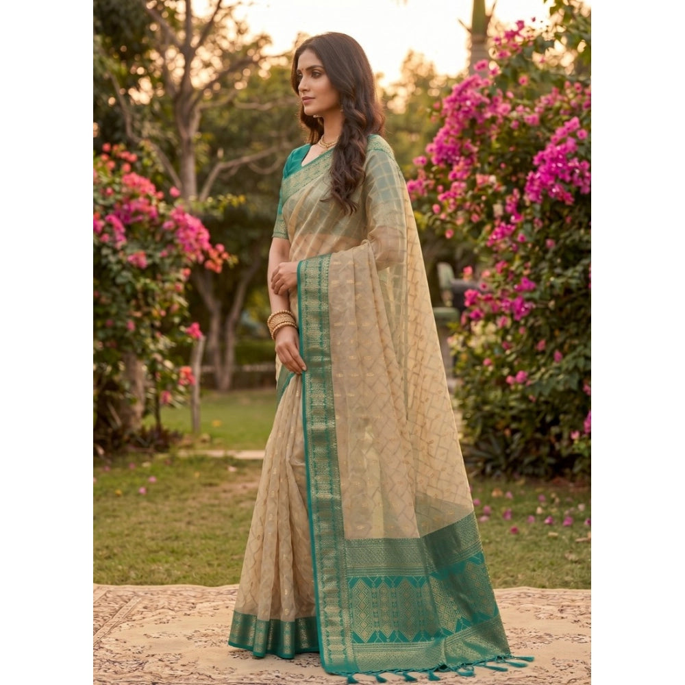 Women's Cotton Printed Saree With Unstitched Blouse 5.5 Mtr (Multicolor)
