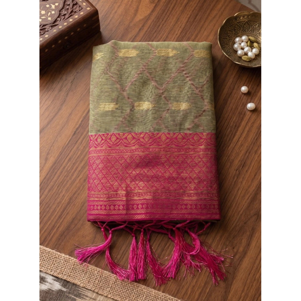 Women's Cotton Printed Saree With Unstitched Blouse 5.5 Mtr (Multicolor)