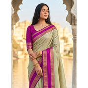 Women's Silk Blend Printed Saree With Unstitched Blouse 5.5 Mtr (Light Green-Pink)