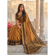 Women's Silk Blend Printed Saree With Unstitched Blouse 5.5 Mtr (Mustard-Brown)