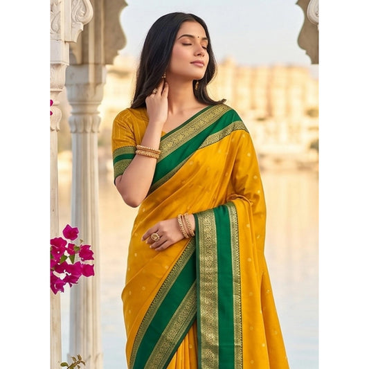 Women's Silk Blend Printed Saree With Unstitched Blouse 5.5m (Yellow-Green)