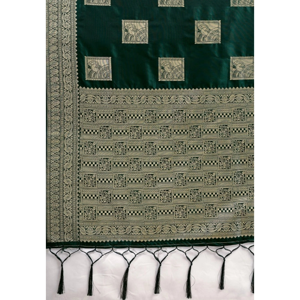 Women's Silk Blend Printed Saree With Unstitched Blouse 5.5 Mtr (Dark Green)