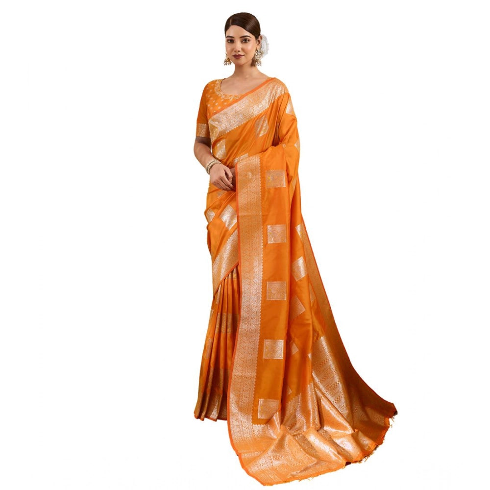 Women's Silk Blend Printed Saree With Unstitched Blouse 5.5 Mtr (Orange)