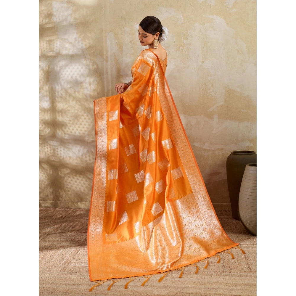 Women's Silk Blend Printed Saree With Unstitched Blouse 5.5 Mtr (Orange)