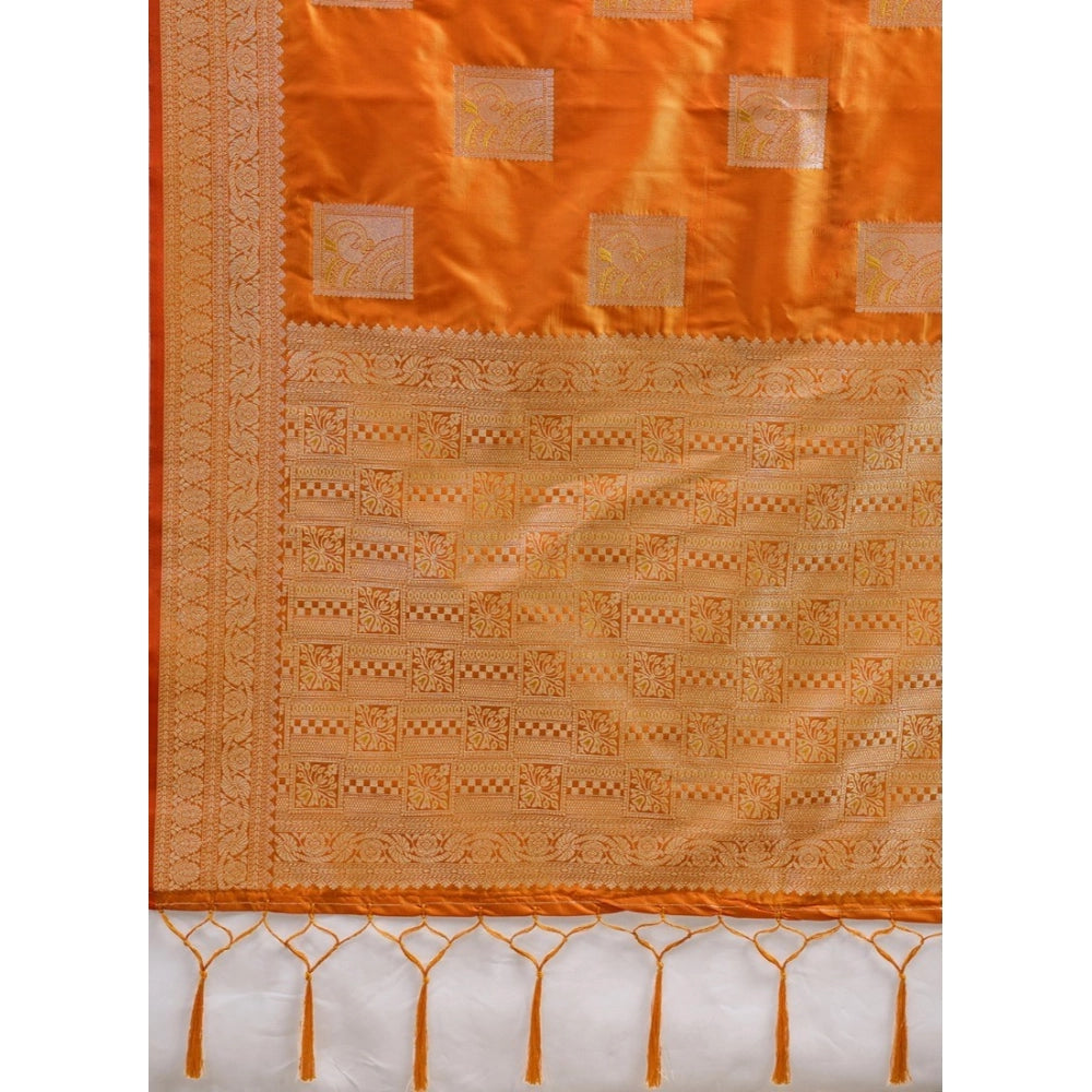 Women's Silk Blend Printed Saree With Unstitched Blouse 5.5 Mtr (Orange)