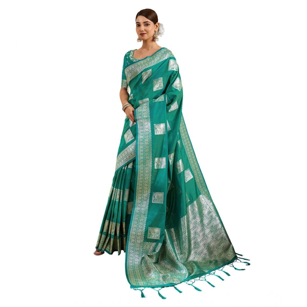Women's Silk Blend Printed Saree With Unstitched Blouse 5.5 Mtr (Sea Green)