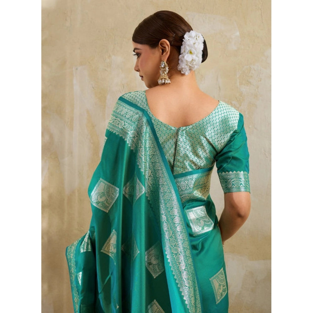 Women's Silk Blend Printed Saree With Unstitched Blouse 5.5 Mtr (Sea Green)