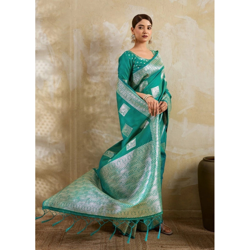 Women's Silk Blend Printed Saree With Unstitched Blouse 5.5 Mtr (Sea Green)