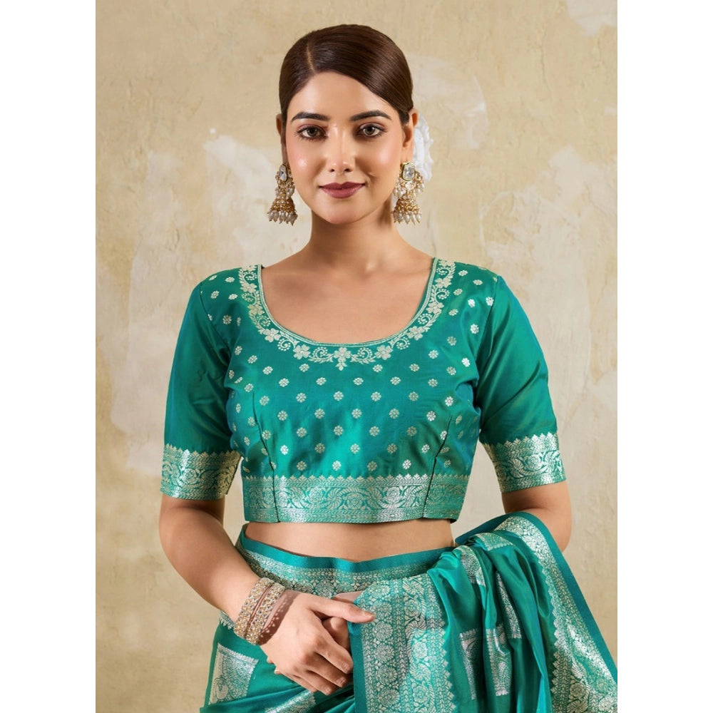 Women's Silk Blend Printed Saree With Unstitched Blouse 5.5 Mtr (Sea Green)