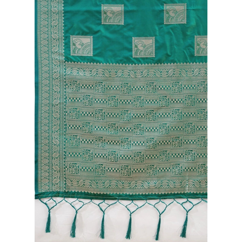 Women's Silk Blend Printed Saree With Unstitched Blouse 5.5 Mtr (Sea Green)