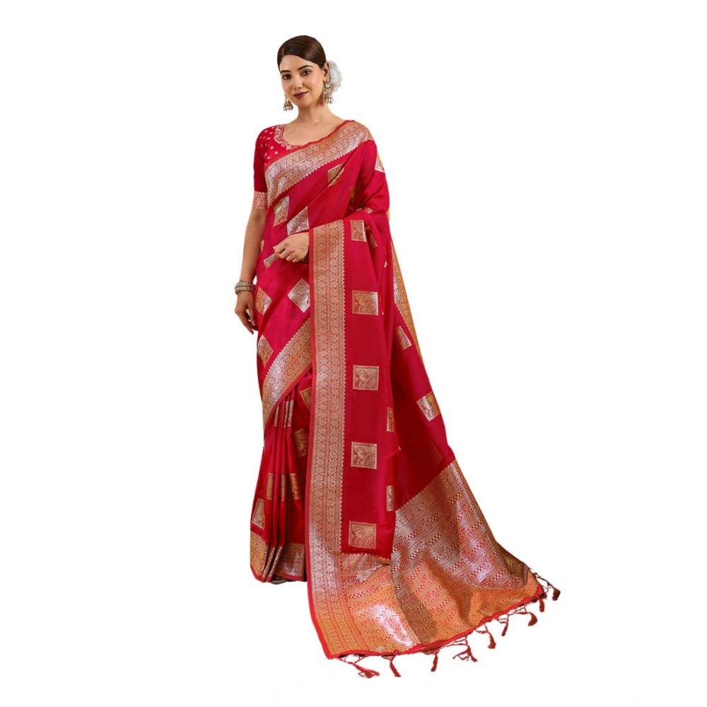 Women's Silk Blend Printed Saree With Unstitched Blouse 5.5 Mtr (Red)
