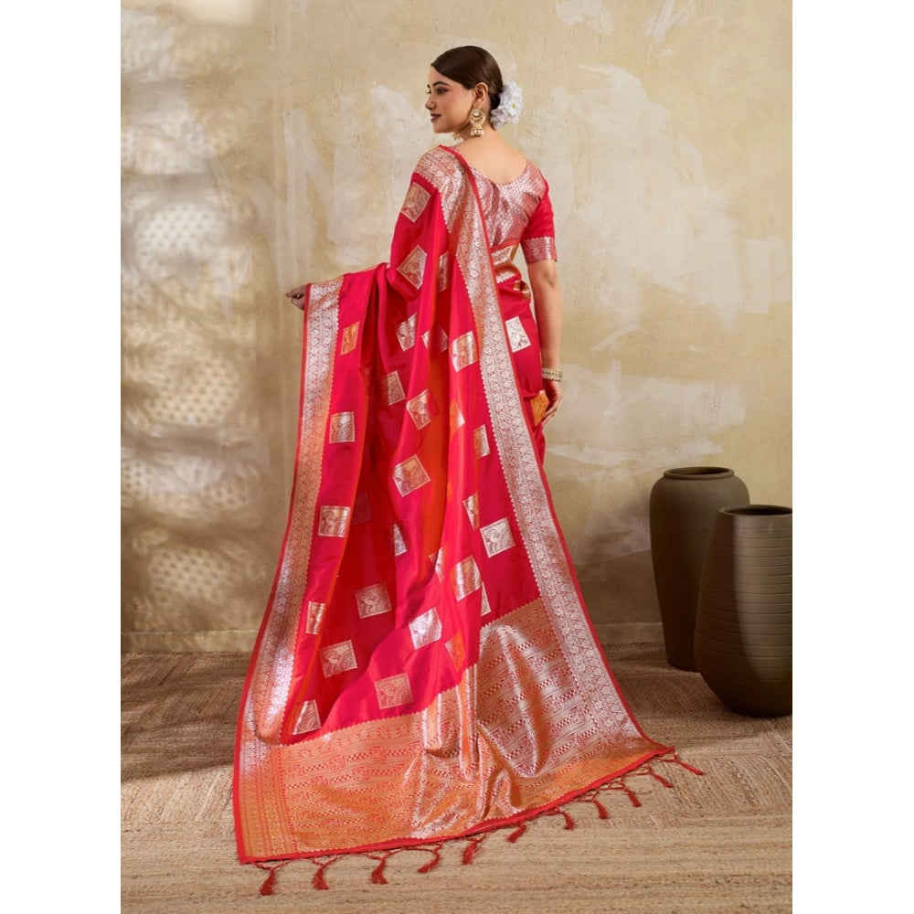 Women's Silk Blend Printed Saree With Unstitched Blouse 5.5 Mtr (Red)