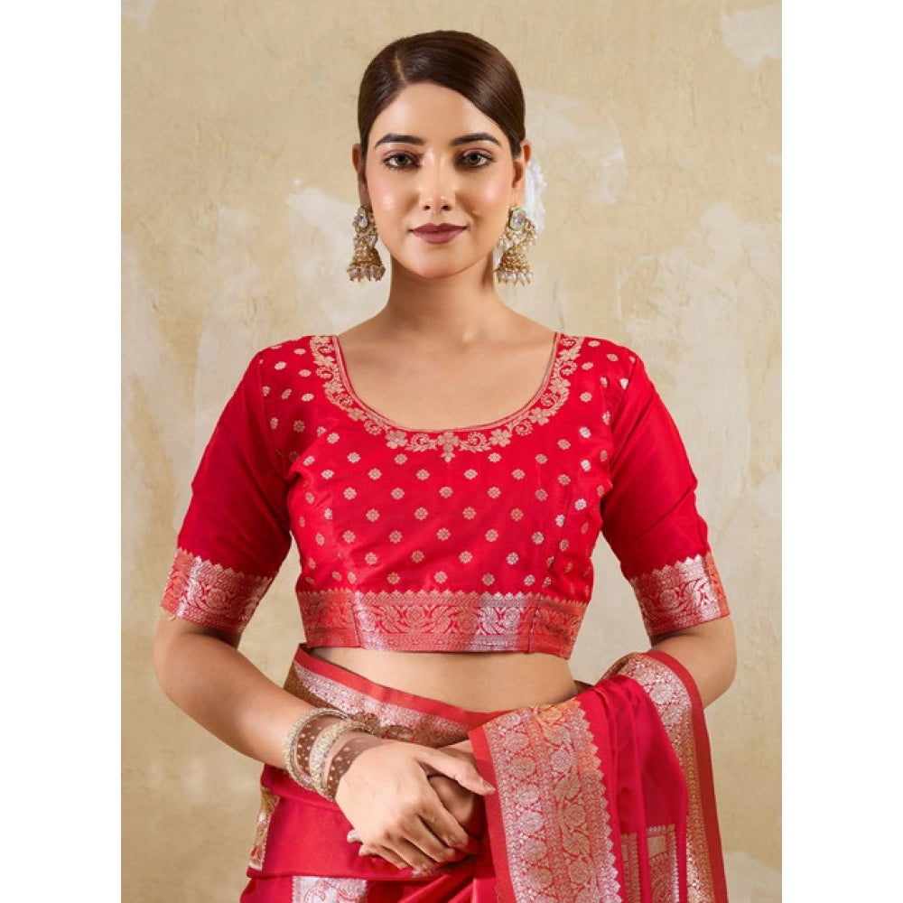 Women's Silk Blend Printed Saree With Unstitched Blouse 5.5 Mtr (Red)